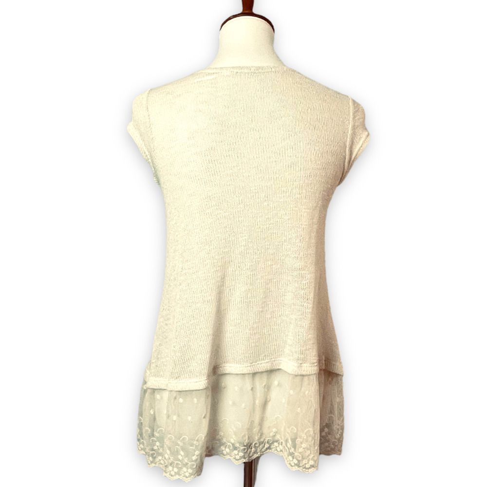 🍀 KIMCHI BLUE women's ivory scoop neck short sleeve lace blouse top size small - Picture 2 of 6